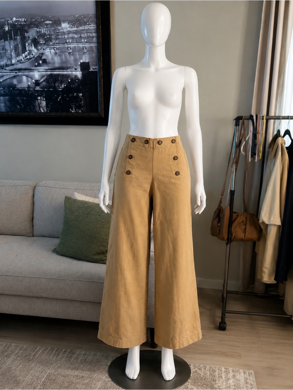 LOFT Camel Wide-Leg High-Waist Sailor Pants